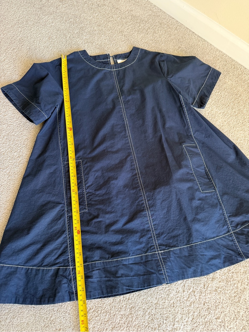 Maeve Anthropologie Emmy Contrast Stitch Swing Dress XS Navy - Picture 6 of 7